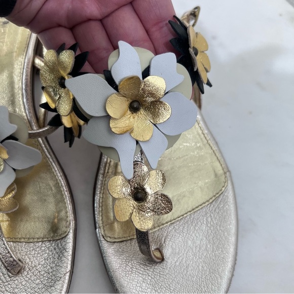 J Crew Collection Made In Italy Leather Gold Floral Boho Elegant Sandals Size 8 - Picture 10 of 15